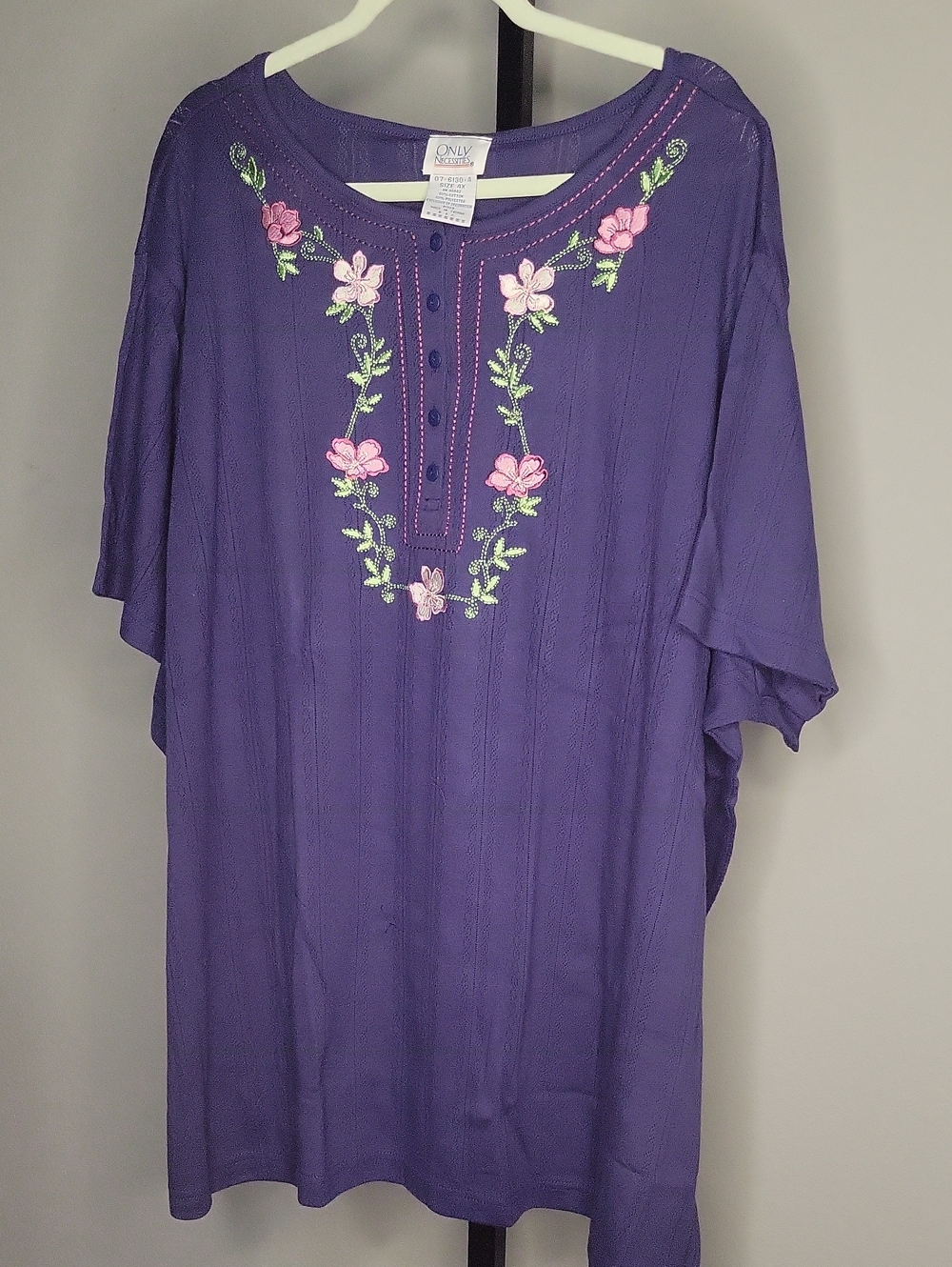 Only Necessities Purple Tunic with Pink Floral Embroidery